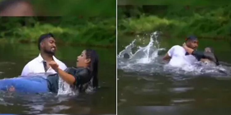 ദേ കിടക്കണൂ… വെള്ളത്തില്‍; സേവ് ഡേറ്റ് ഷൂട്ടിനിടെ നവവരനും വധുവും നിലതെറ്റി പുഴയില്‍ വീണു; രക്ഷപ്പെട്ടത് തലനാരിഴയ്ക്ക്