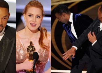 കോഡ മികച്ച ചിത്രം, താരങ്ങൾ വിൽ സ്മിത്തും ജെസീക്ക ചസ്റ്റനും; ഭാര്യയെ പിഹസിച്ചതിന് അവതാരകന്റെ മുഖത്തടിച്ച് വിൽ സ്മിത്ത്