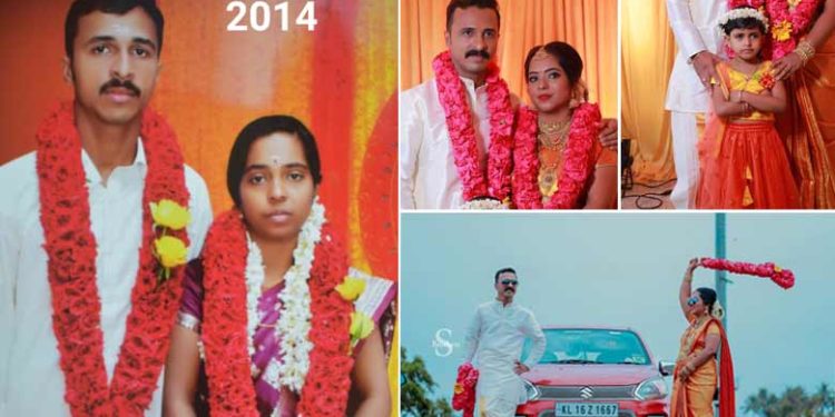 വിവാഹ ഫോട്ടോയ്ക്കായി ചിരിക്കാനായില്ല;എട്ട് വർഷത്തിന് ശേഷം വിഷമം മാറ്റാൻ കളിചിരികളുമായി വെഡിങ് ഷൂട്ട്; സാക്ഷിയായി മകളും; വൈറൽ