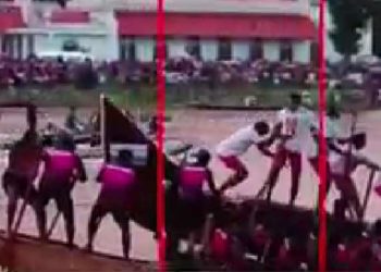 ജലോത്സവത്തിൽ പോലീസ് ടീം വിജയികളായത് ചതിയിലൂടെ എന്ന് ആരോപണം; എതിരാളികളുടെ അമരക്കാരനെ തള്ളിയിട്ട് ചുണ്ടൻ മുക്കുന്ന വീഡിയോ പുറത്ത്