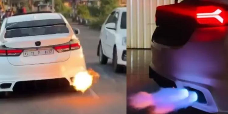 തീ തുപ്പുന്ന കാറിന് പൂട്ടിട്ട് എംവിഡി: 44,250 രൂപ പിഴ, ഒരാഴ്ചയ്ക്കുള്ളില്‍ കാര്‍ സാധാരണ നിലയിലാക്കണം