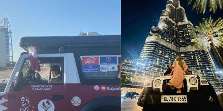 ഥാറില്‍ സോളോ ട്രിപ്പ്: നാജി നൗഷി യുഎഇയിലെത്തി