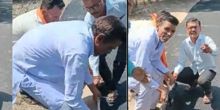 നിർമ്മാണം കഴിഞ്ഞ റോഡ് കൈകൊണ്ട് ഇളക്കിയെടുത്ത് നാട്ടുകാർ; റോഡിനടിയിൽ തുണിവിരിച്ചെന്ന് കണ്ടെത്തൽ; ജർമൻ ടെക്നോളജിയെന്ന് കരാറുകാരൻ!