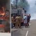 ഗ്യാസ് സിലിണ്ടര്‍ കയറ്റിവന്ന ലോറി ഓടിക്കൊണ്ടിരിക്കെ തീപിടിച്ചു
