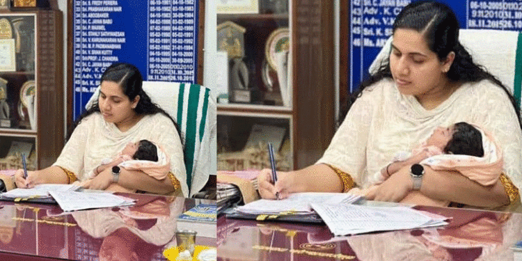 കുഞ്ഞ് നല്ല ഉറക്കത്തിലാണ്, മേയര്‍ ജോലി ചെയ്യുന്ന തിരക്കിലും! കൈക്കുഞ്ഞുമായി ഫയല്‍ നോക്കുന്ന ആര്യ രാജേന്ദ്രന്റെ ചിത്രം ഏറ്റെടുത്ത് സോഷ്യല്‍ മീഡിയ