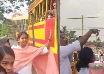 വിദ്യാര്‍ത്ഥികളെ കയറ്റാതെ പാഞ്ഞ് സ്വകാര്യ ബസ്: തടഞ്ഞ് നിര്‍ത്തി  രമ്യാ ഹരിദാസ് എംപി