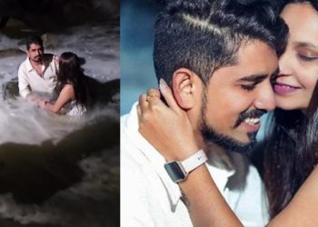 ‘പേടിക്കേണ്ട ഫോട്ടോഷൂട്ട് കാണാൻ വന്നതാ’! വധൂവരന്മാരുടെ വെള്ളത്തിലെ ഫോട്ടോഷൂട്ടിന് ഇടയിലേക്ക് നീന്തിയെത്തി പാമ്പ്; നിലവിളിച്ച് വധു; വൈറൽ വീഡിയോ