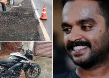 ദേശീയ പാതയോരത്ത് കൂട്ടിയിട്ട ടാറിങ് അവശിഷ്ടങ്ങളില്‍ ബൈക്ക് ഇടിച്ച് മറിഞ്ഞു; മലപ്പുറം സ്വദേശി മരിച്ചു