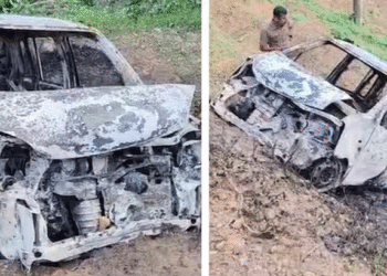 അഞ്ചലില്‍ താഴ്ചയിലേക്ക് മറിഞ്ഞ് കത്തിയ നിലയില്‍ കാര്‍, അകത്ത് കത്തിക്കരിഞ്ഞ മൃതദേഹം; ദുരൂഹത