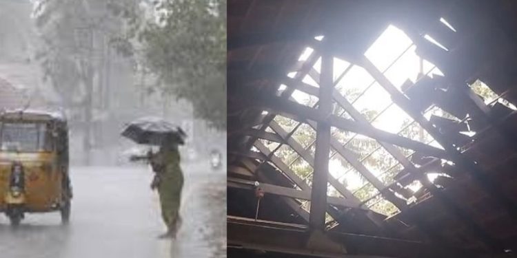 സ്കൂളിൻ്റെ മേൽക്കൂരയിലെ ഓടുകൾ പറന്നുപോയി, വീടുകൾ തകർന്നു, വേനൽമഴയിലും ശക്തമായ കാറ്റിലും വൻനാശഷ്ടം