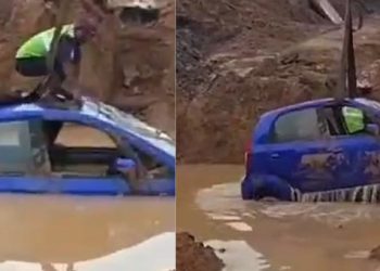 ദേശീയപാതയില് നിയന്ത്രണം വിട്ട് കാർ, അടിപ്പാത നിര്മ്മാണത്തിനെടുത്ത കുഴിയിലെ വെള്ളക്കെട്ടിലേക്ക് മറിഞ്ഞു