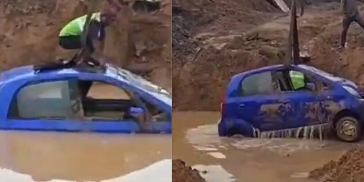 ദേശീയപാതയില് നിയന്ത്രണം വിട്ട് കാർ, അടിപ്പാത നിര്മ്മാണത്തിനെടുത്ത കുഴിയിലെ വെള്ളക്കെട്ടിലേക്ക് മറിഞ്ഞു