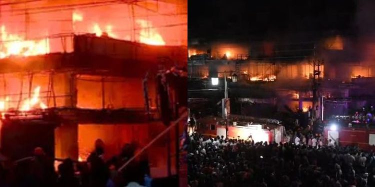 തളിപ്പറമ്പ് നഗരത്തിലെ തീപ്പിടുത്തം, കോടികളുടെ നാശനഷ്ടം, തീയണച്ചത് മൂന്നരമണിക്കൂറുകള്‍ക്ക് ശേഷം