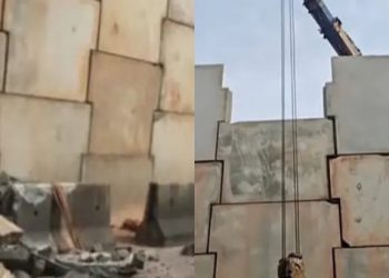 കോണ്ക്രീറ്റ് പാളി തകർന്നുവീണു, ദേശീയപാതാ നിര്മാണത്തിനിടെ അപകടം