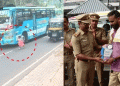 റോഡിന് കുറുകെ ഓടിയ കുഞ്ഞിനെ രക്ഷിക്കാൻ ബസ് വെട്ടിച്ച് ബ്രേക്കിട്ടു,  ബസ് ഡ്രൈവറെ ആദരിച്ച് എംവിഡി