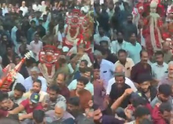 തെയ്യം മഹോത്സവത്തിനിടെ കൂട്ടത്തല്ല്, തെയ്യത്തെ പിടിച്ച് തള്ളി യുവാക്കള്‍